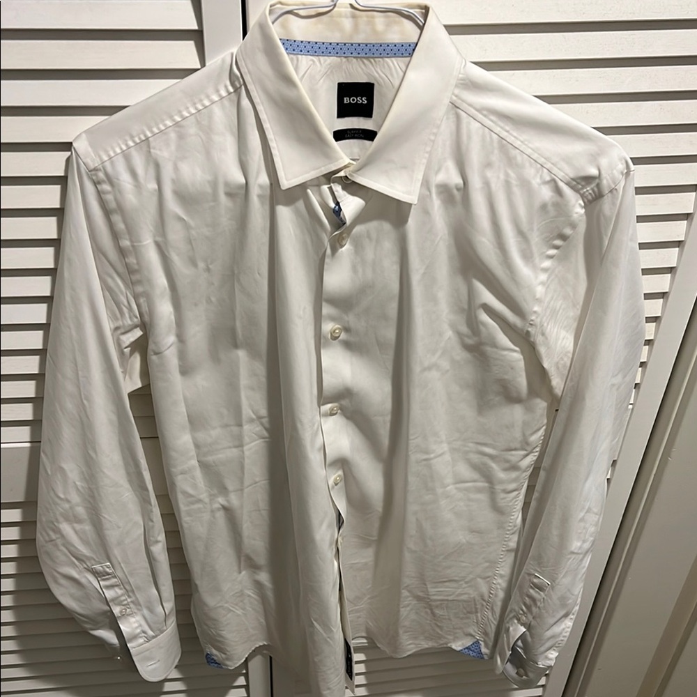 Boss White Dress Shirt Slim Fit Easy Iron